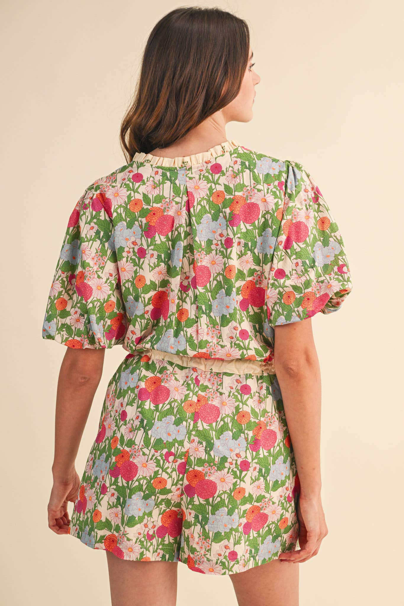 Brianna - Bubble Sleeve Floral Print Romper
