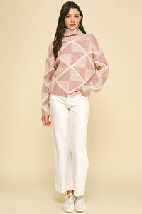 Maxine - Diamond Pattern Turtle Neck Sweater