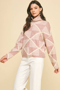 Maxine - Diamond Pattern Turtle Neck Sweater