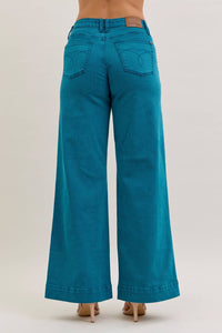 Freya - Teal Mid Rise Utility Wide Jeans