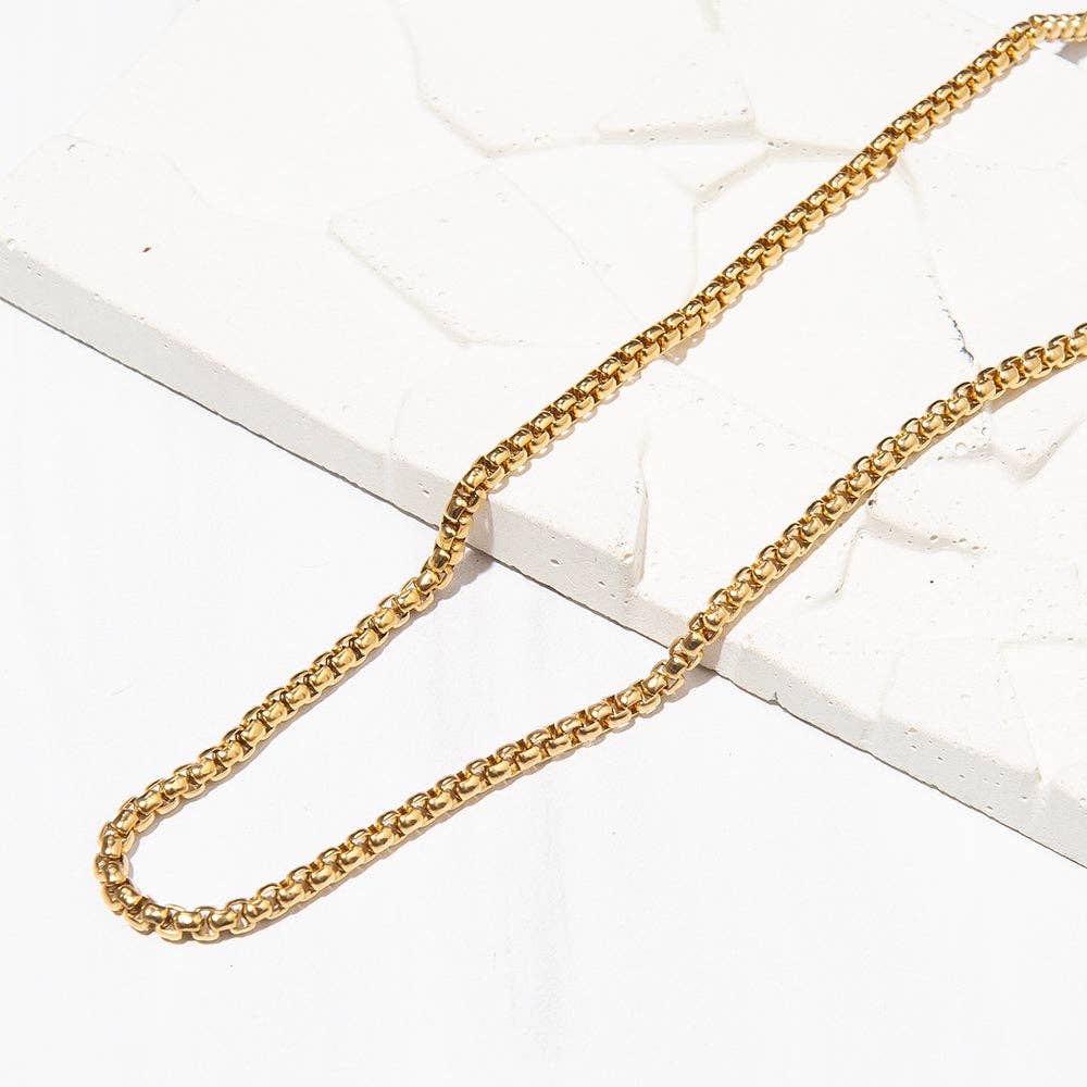 Gilded Gold Necklace-24" Box Chain | Charm Bar Necklace