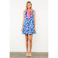 Kendall-Contrast Collar Sleeveless Print Dress