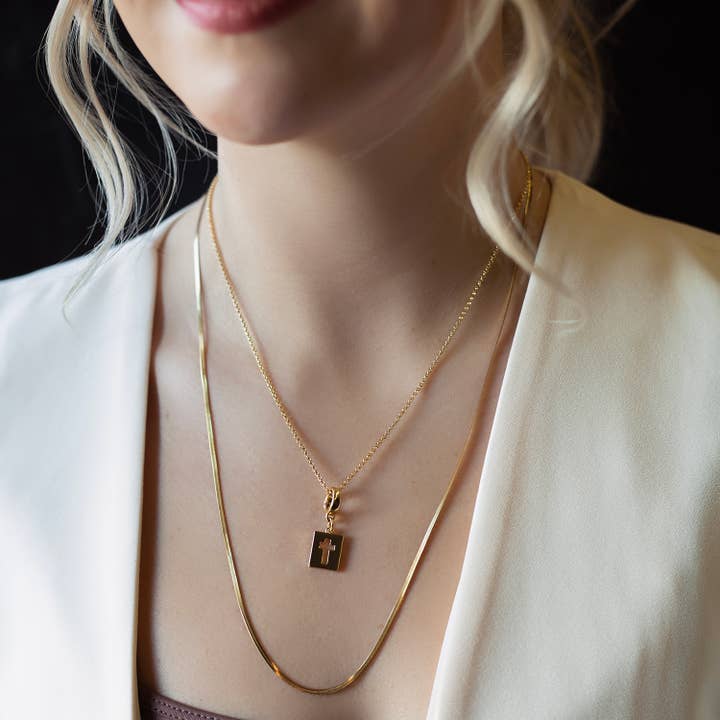 Hollow Cross Charm, Gold, Charm Bar | Charm Necklace