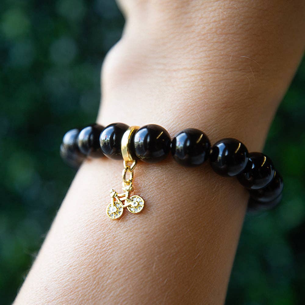 Gold Bicycle Charm, CZ | Charm Bar