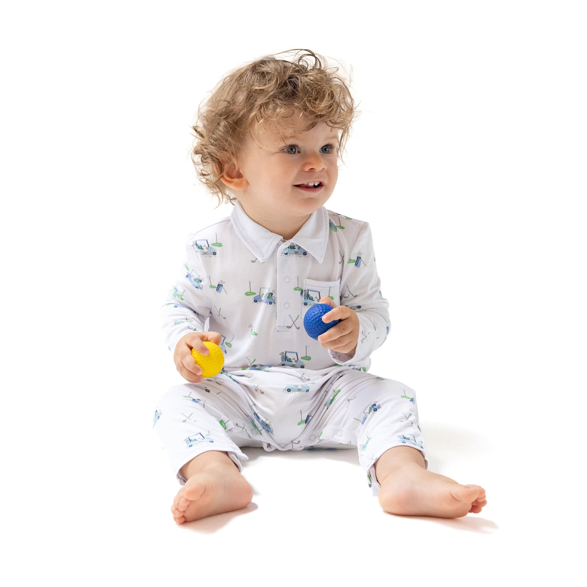 Baby Golf Carts - Blue - Polo Romper