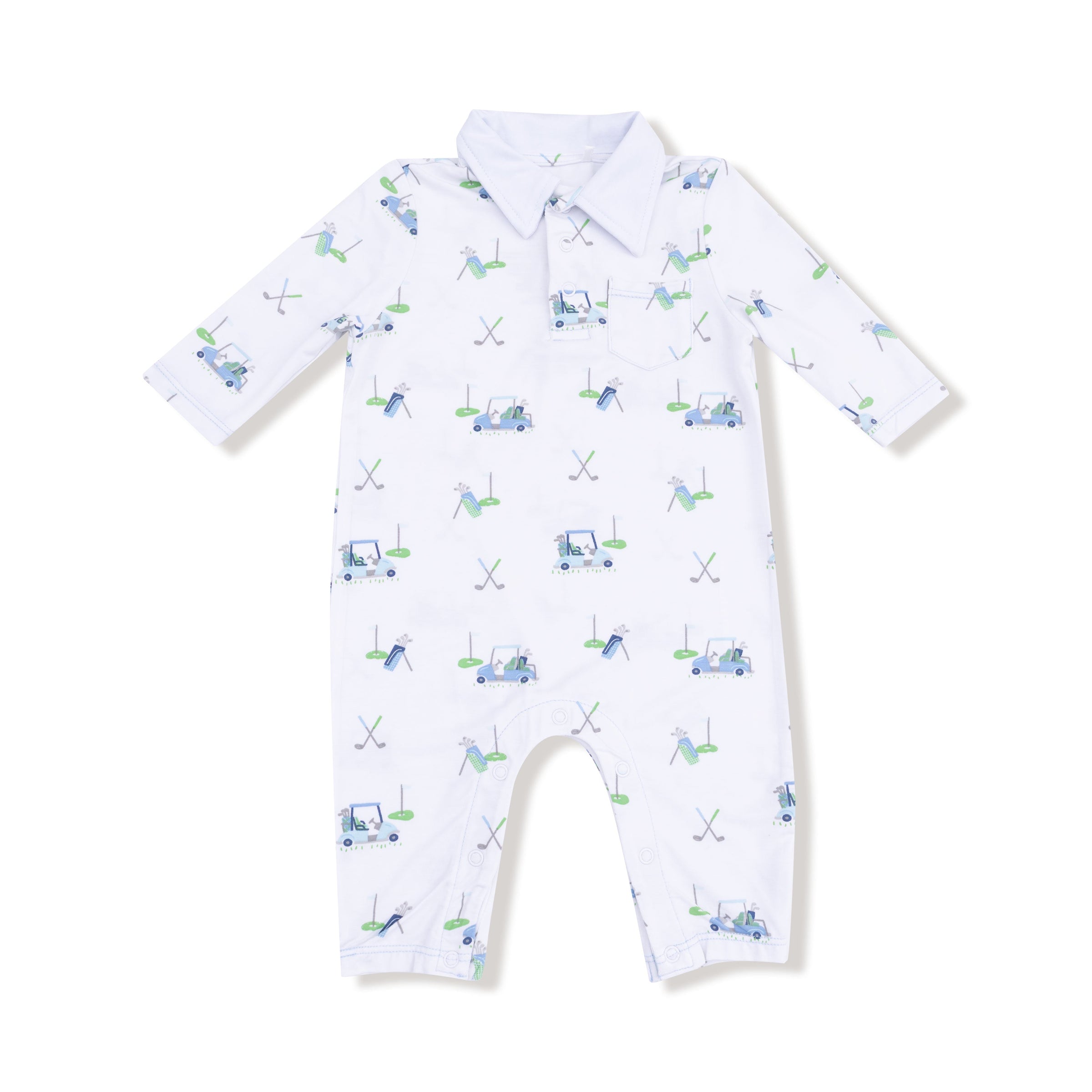 Baby Golf Carts - Blue - Polo Romper