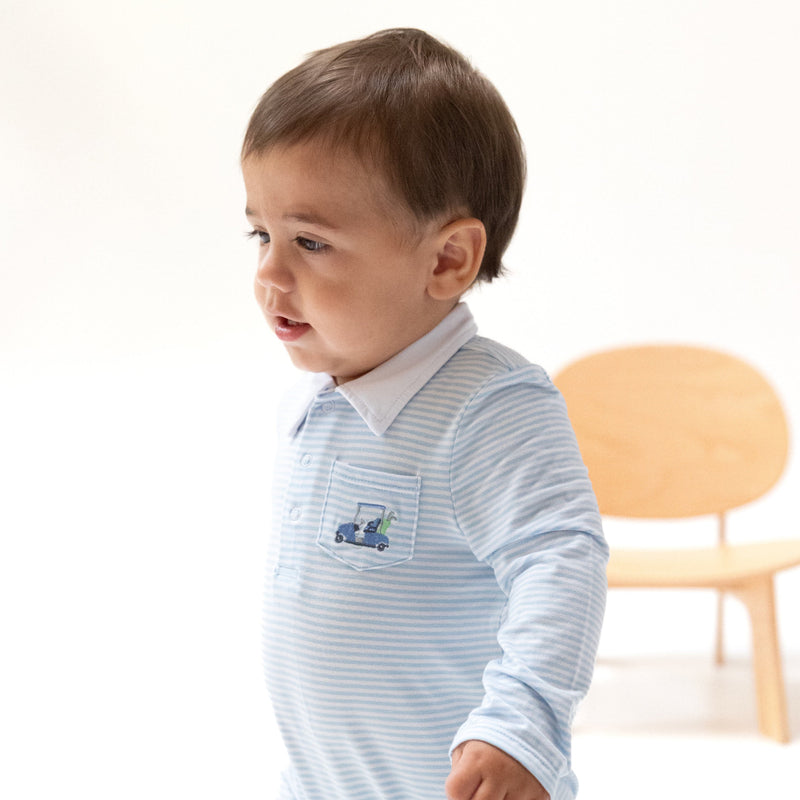 Baby Golf Carts - Blue - Polo Romper
