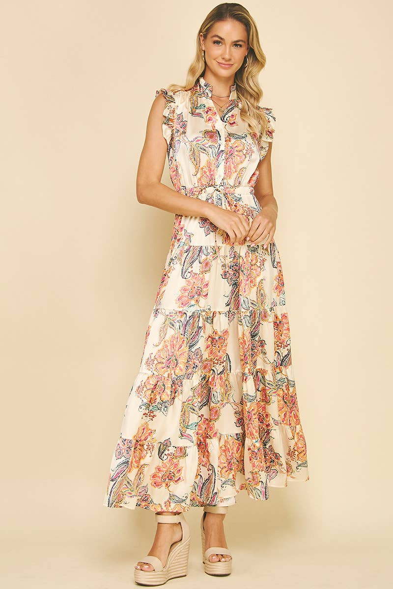Roxy-Floral Print Tiered Maxi Dress