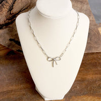Silver Bow Necklace - Short Dainty Paperclip Chain