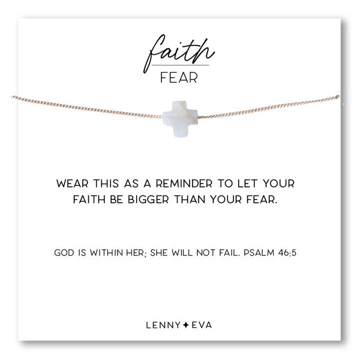Faith Over Fear Cross Necklace- Moonstone