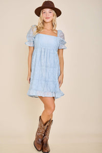Rylee Eyelet Embroidered Puff Sleeve Babydoll Dress