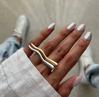 Ana Edgy Wavy Gold Plated Adjustable Ring