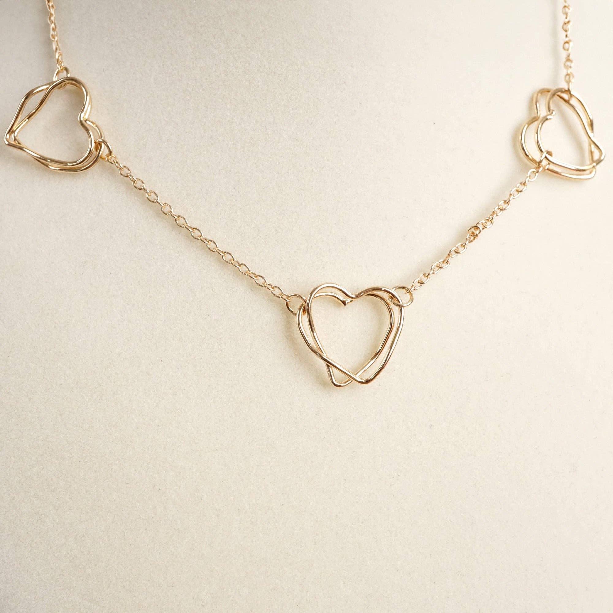 Gold Wire-Inspired Hearts Necklace