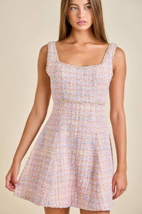 Sloane - Pastel Sequin Braid Detailed Round Neck Tweed Jacket & Mini Dress Set