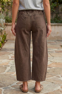 Miranda - Coffee Solid Color Square Patch Pocket Ankle-length Barrel Jeans