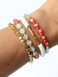 Merry and Bright Christmas Holiday Red & White bracelet set