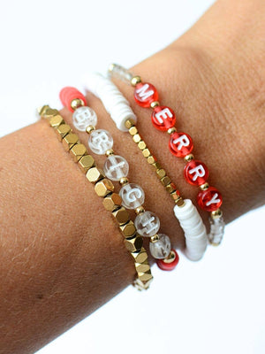 Merry and Bright Christmas Holiday Red & White bracelet set