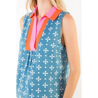 Rhea- sleeveless Floral Pattern V-Neck Top