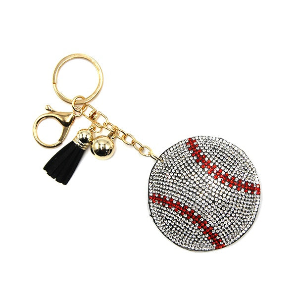 Rhinestone Baseball Keychain
