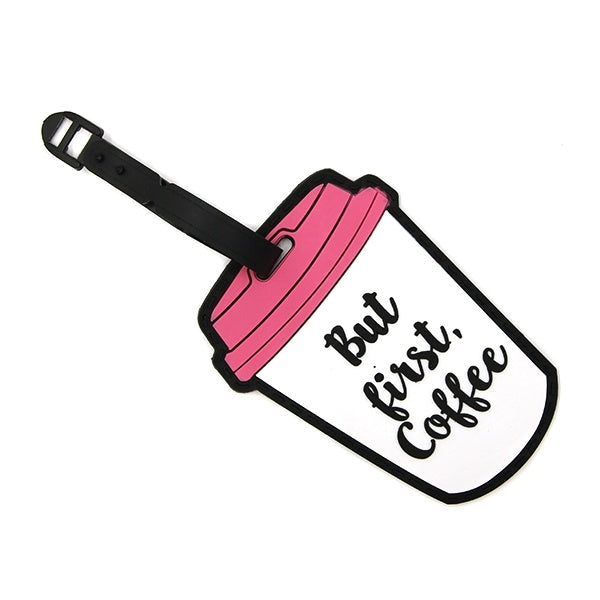 But First Coffee white pink Luggage Tag