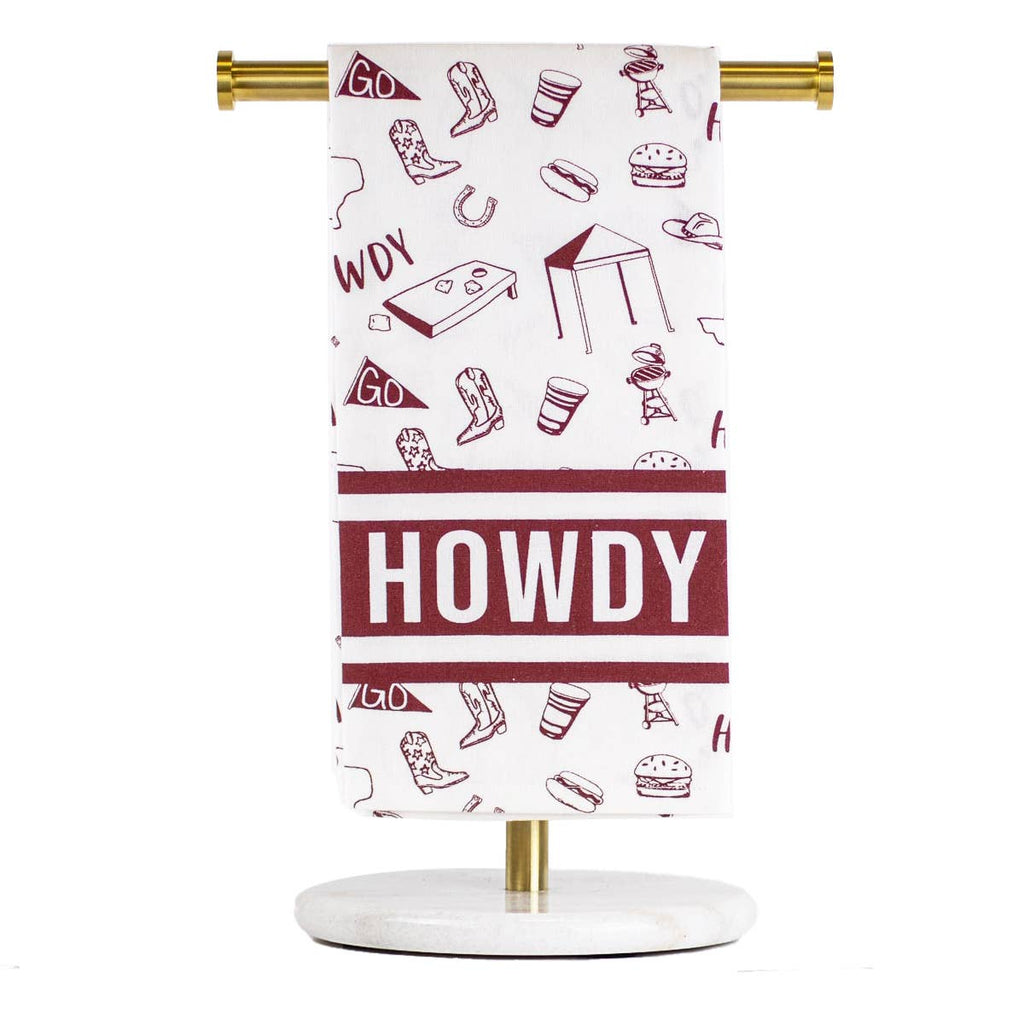 Howdy Tailgate Hand Towel   White/Maroon   20x28