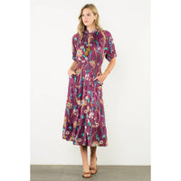 Presley-Smocked Waist Tassel Floral Maxi Dress