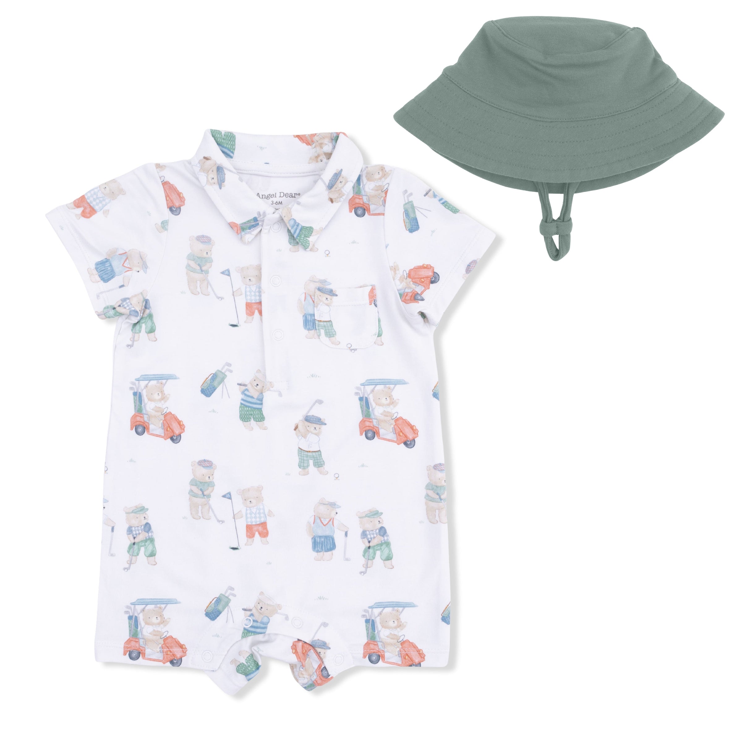 Golfing Teddy Bears - Polo Shortie with  Bucket hat