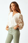 Fanning Embroidered Sleeve Top