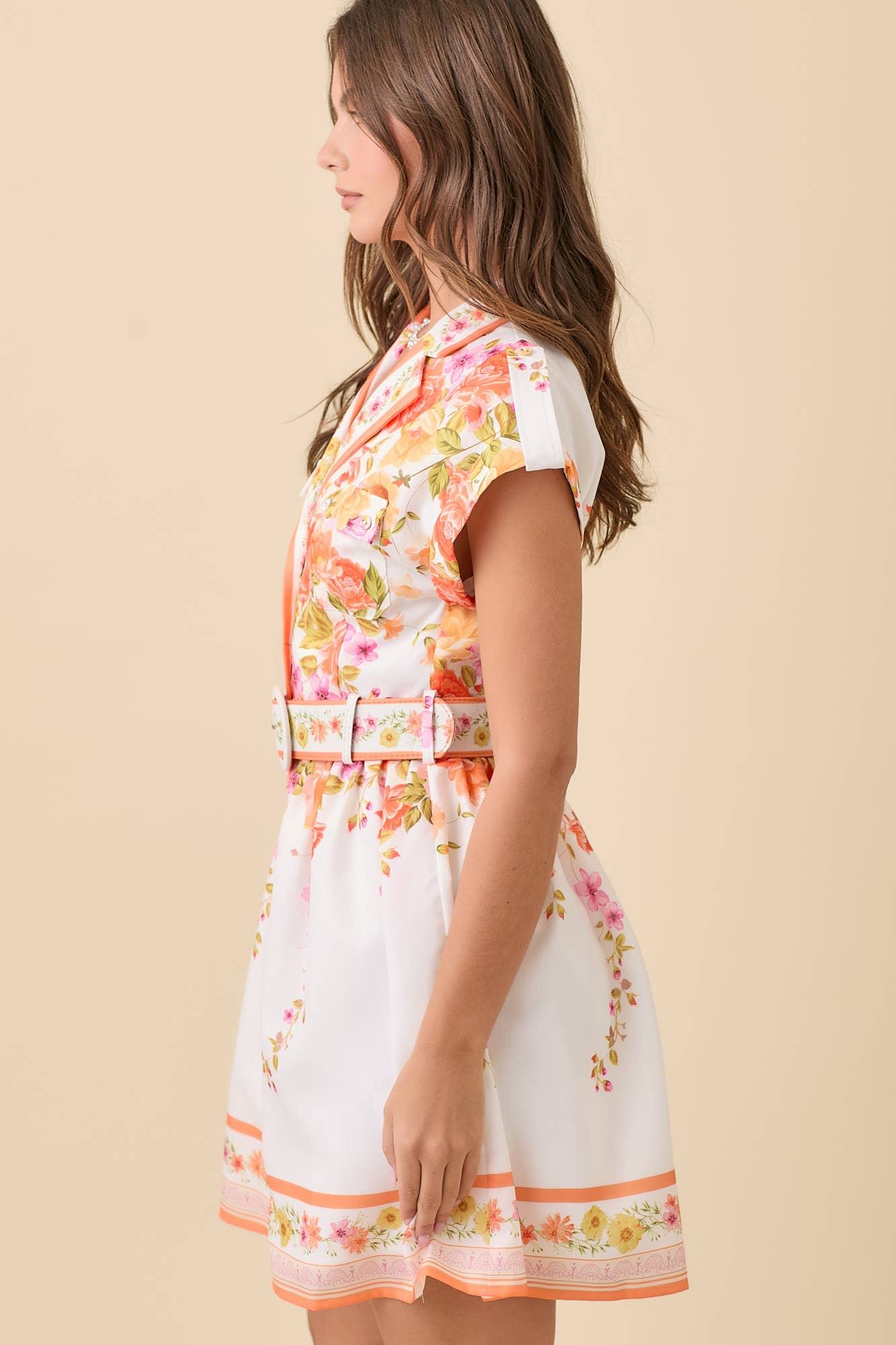 Melanie Floral Lapel Collar Button Down Summer Mini Dress