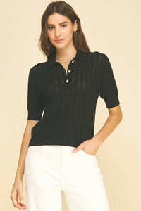 Kathleen - POINTELLE DETAILED POLO SWEATER