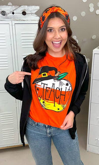 Teach Halloween Themed Apple Graphic Tee