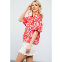 Angela - Puff Sleeve Flower Print Top