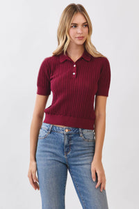 Kathleen - POINTELLE DETAILED POLO SWEATER