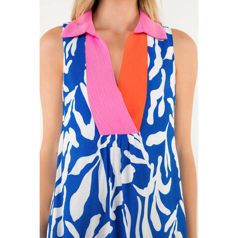 Kendall-Contrast Collar Sleeveless Print Dress