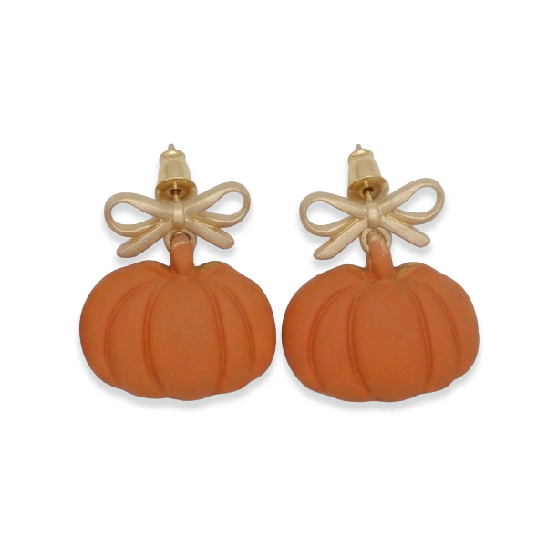 Pumpkin bow dangle earrings matte gold and orange