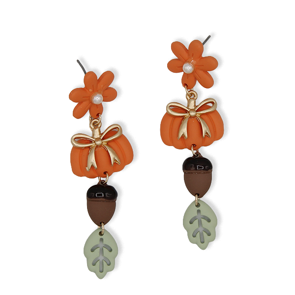 Matte flower pumpkin acorn leaf orange earrings