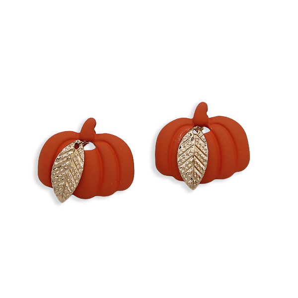 Matte orange pumpkin earrings with gold leaf