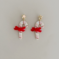Candy cane earrings with red velvet bow, pink stripes