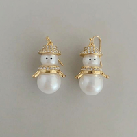 Gold snowman pearl rhinestone earrings