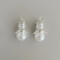 Silver snowman pearl rhinestone earrings