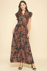 Jana - Leaf Print Tiered Maxi Dress