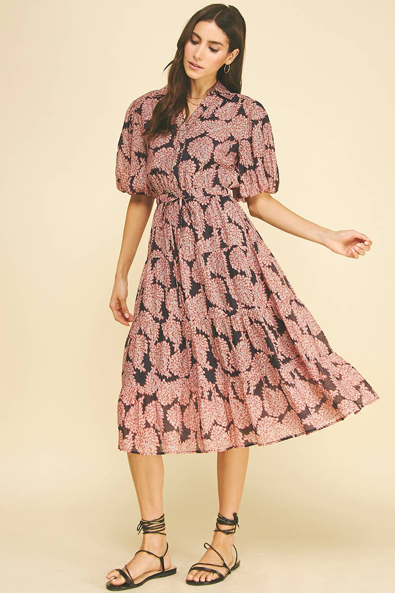 NINA - FLORAL BUTTON DOWN TIERED MIDI DRESS