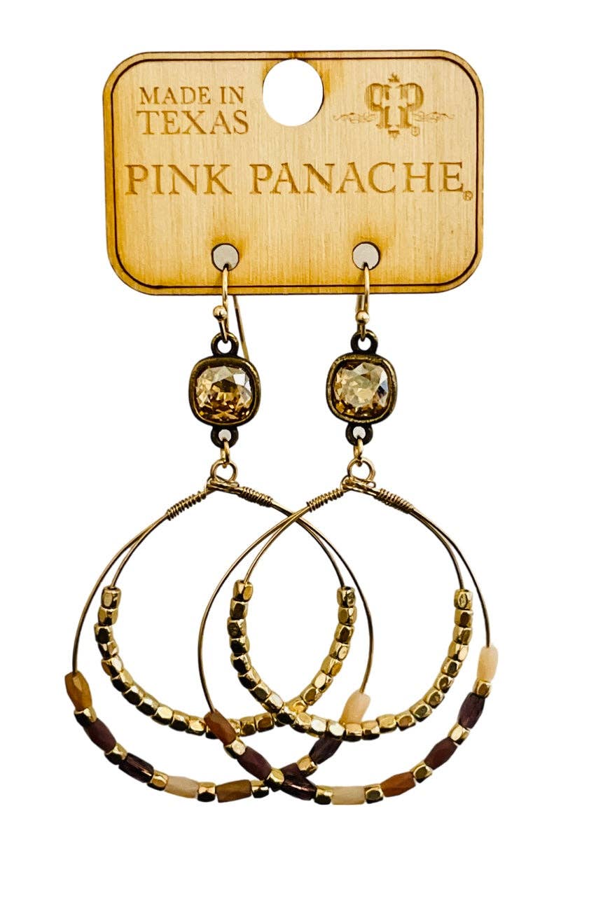 Brown and gold bead double circle earring