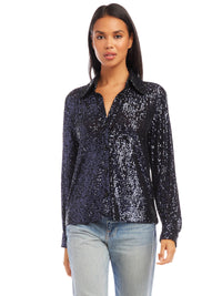 Navy Sequin Holiday Blouse