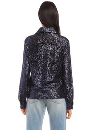 Navy Sequin Holiday Blouse