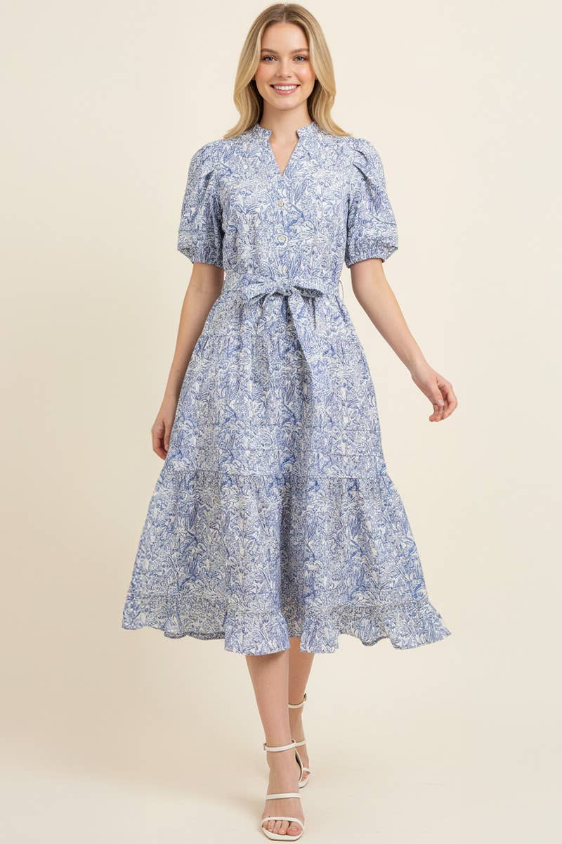 Gemma - FLORAL PRINT TIERED MIDI DRESS WITH PUFF SLEEVES
