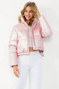 Metallic Zip Up Puffer Jacket