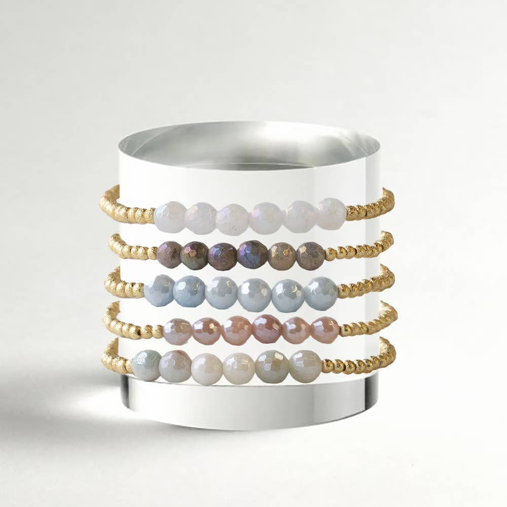 Gilded Gold Beaded Bracelets-Row, Sunstone