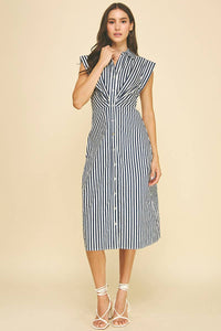 Saylor - Striped Button Down Midi Dress