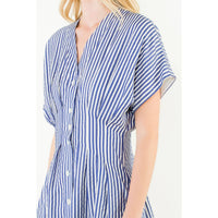 Kourtney-Short Sleeve Striped Button Down Dress